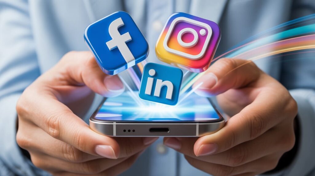 Jak promować małą firmę w internecie 5 Marketing w social media - osoba przeglądająca media społecznościowe na telefonie.