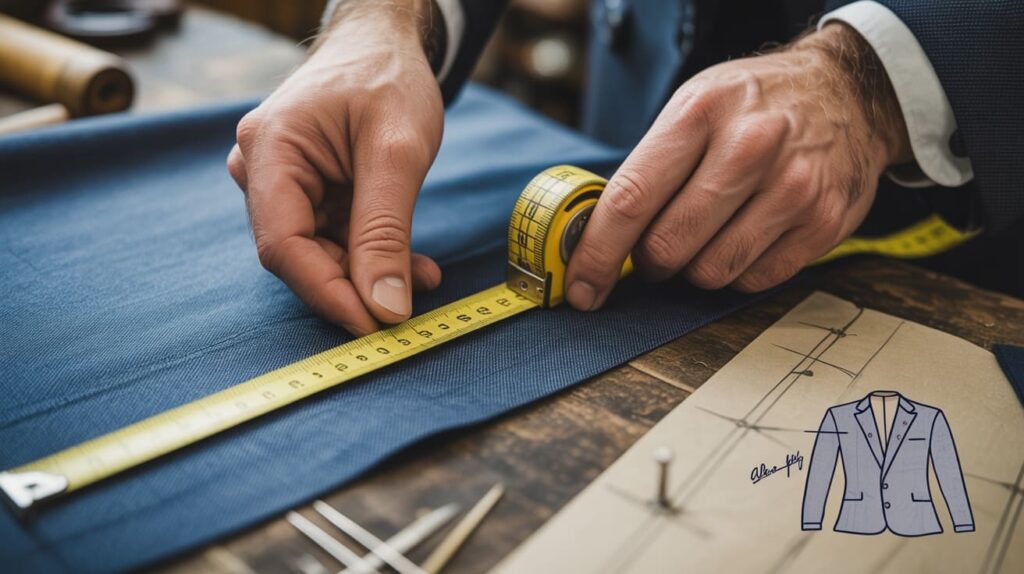 Jak wybrać agencję SEO? 4 Ręce krawca zdejmujące miarę z materiału jako metafora audytu SEO i analizy potrzeb klienta.